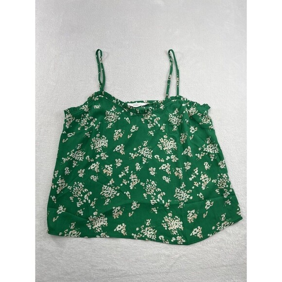 NWOT Lush Women's Medium Green Floral Short Ruffle Sheer Blouse - Picture 1 of 7